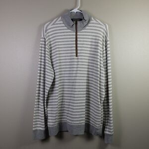Polo Golf Ralph Lauren Grey and White Striped Quarter Zip Pullover Size L